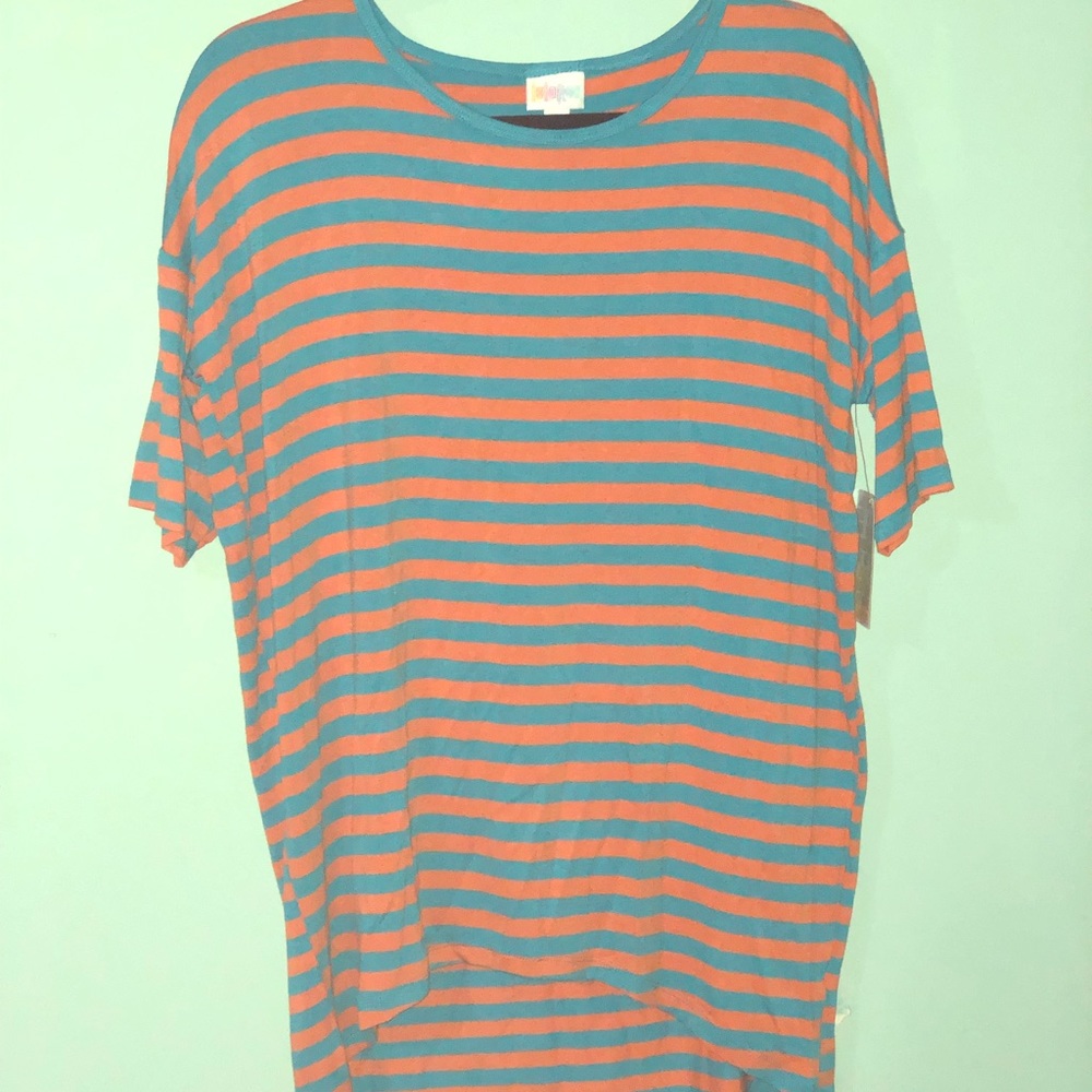 NWT LulaRoe XXS Orange & Blue Stripe Short Sleeve